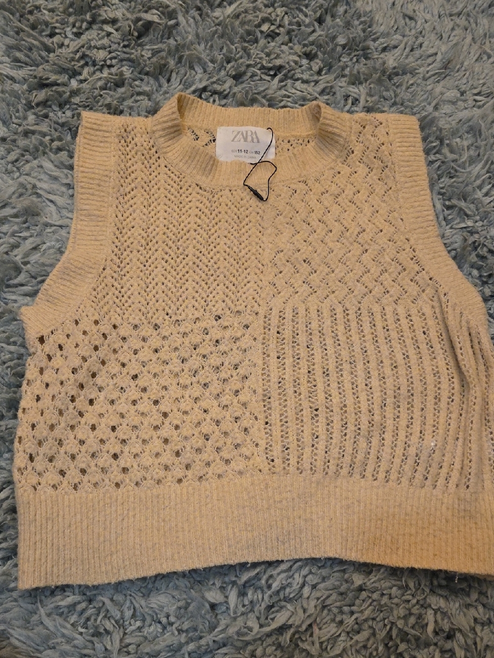 Zara Cream Open-Knit Sleeveless Sweater Vest Size 11/12